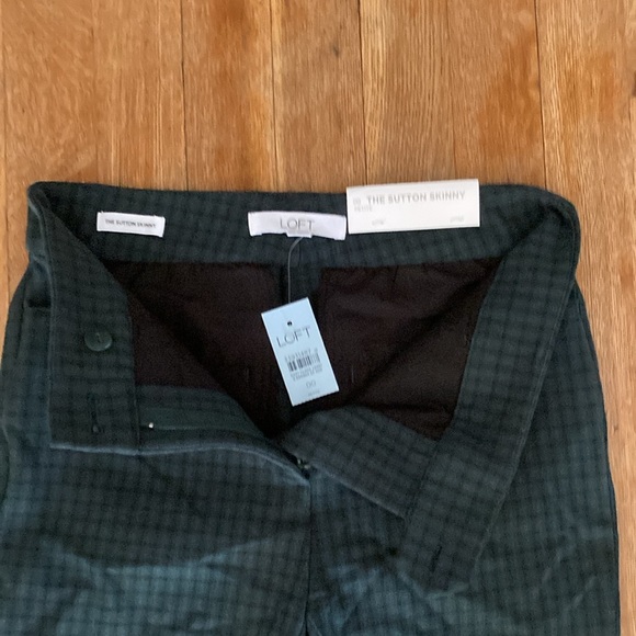 NWT LOFT Ann Taylor The Sutton Skinny Petite 00 Dark Green Khaki Black Plaid - Picture 4 of 13